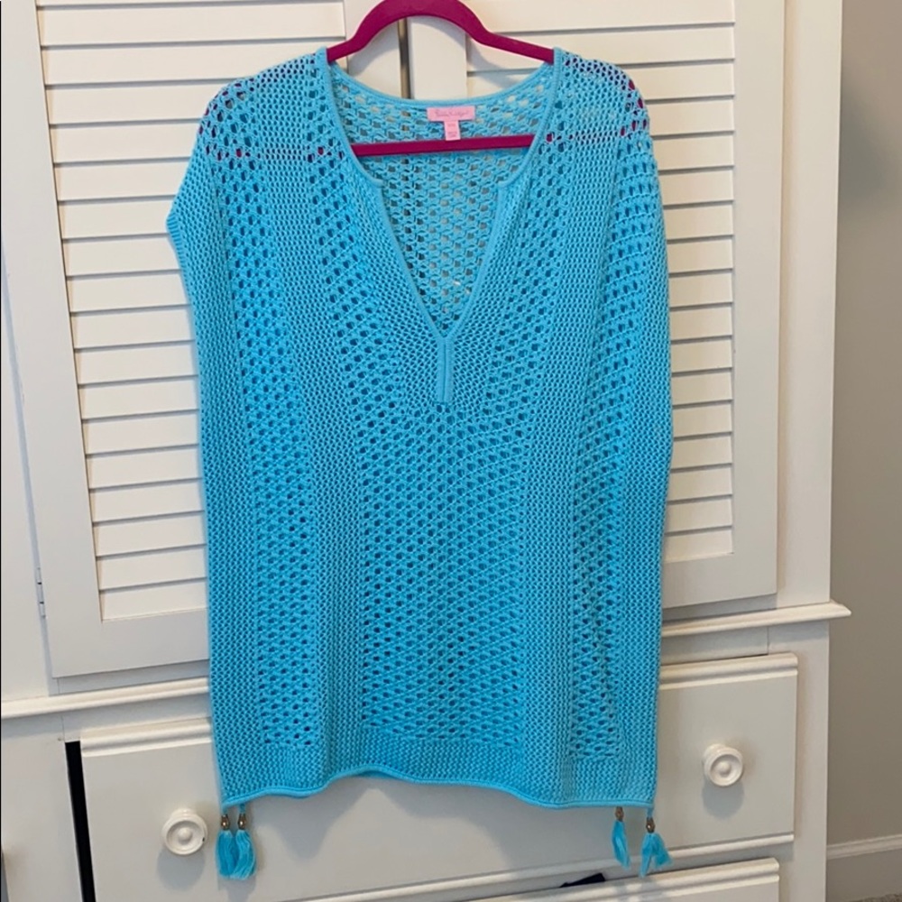Lilly Pulitzer crotchet Aqua sweater S/M
